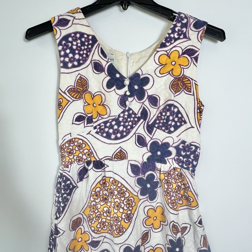 Vtg Alex Colman Womens Sz S Floral Mod A Line Dress 60s 70s Purple Yellow *Read*